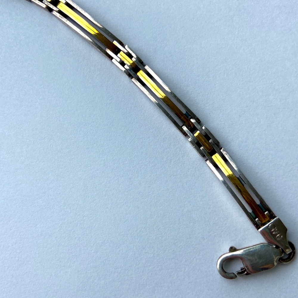 925 Marked Italy Silver/Gold-plated Slim Linked Bracelet